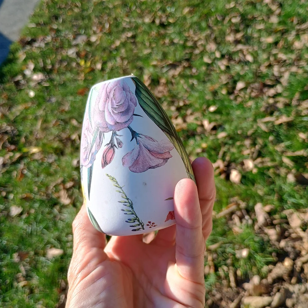 Small teardrop shaped floral print vase or candlestick holder, cottage core vibe